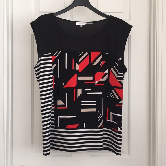 Calvin Klein Tops - Calvin Klein Women’s Top XL Sleeveless Striped Black White Red Blouse